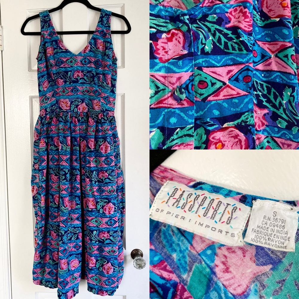 90s Vintage Pier 1 Passports Floral Dress, Women’s Size Small, Button Back y2k